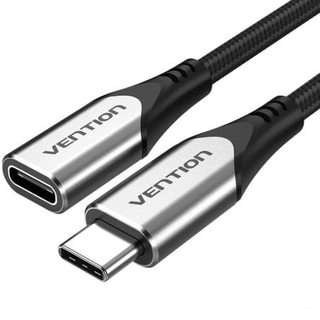 Cable Alargador USB 3.1 Tipo-C Vention TABHF/ USB Tipo-C Macho - USB Tipo-C Hembra/ 1m/ Gris