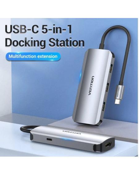 Docking USB Tipo-C Vention TODHB/ 1xHDMI/ 3xUSB/ 1xUSB Tipo-C PD/ Gris