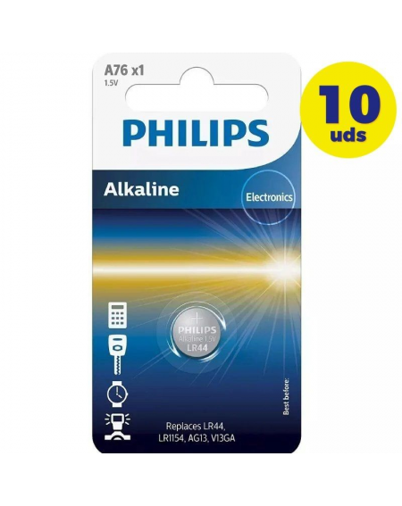 Pack de 10 Pilas de Botón Philips LR44/ 1.5V