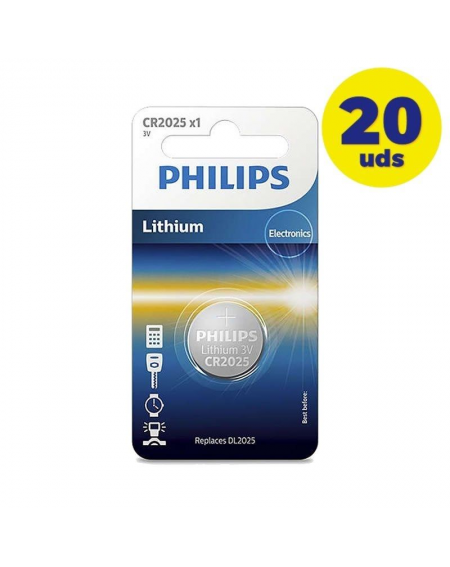 Pack de 20 Pilas de Botón Philips CR2025/ 3V