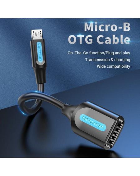 Cable USB 2.0 Vention CCUBB/ MicroUSB Macho - USB Hembra/ 15cm/ Negro