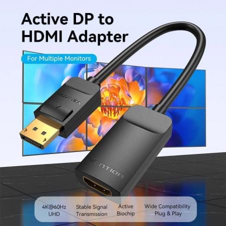 Cable Conversor Vention HBZBB/ DisplayPort Macho - HDMI 4K Hembra/ 15cm/ Negro