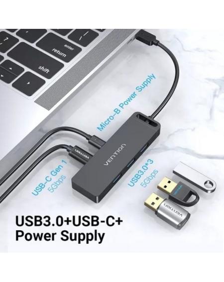 Hub USB Tipo-C Vention TGTBB/ 3xUSB/ 1xUSB Tipo-C/ 1x MicroUSB PD