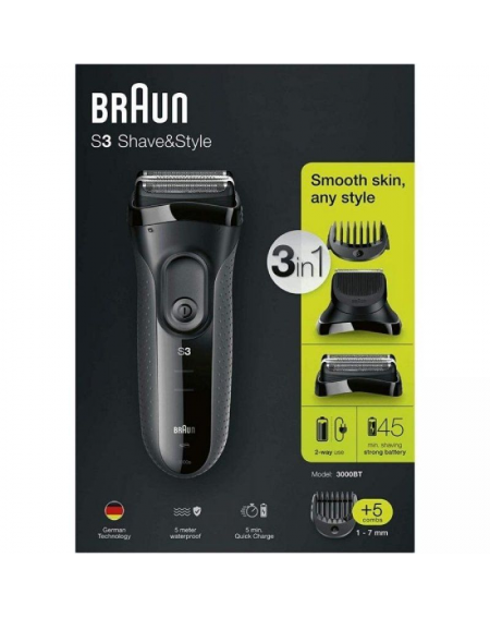 Afeitadora Braun Serie S3 Shave Style 3000BT/ Con Batería/ 6 Accesorios
