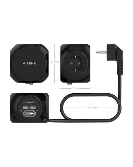 Regleta con Interruptor Aisens ASPS-2A2C05-BK/ 3 Tomas de Corriente/ 2 USB Tipo-C/ 2 USB/ Cable 1.4m/ Negro