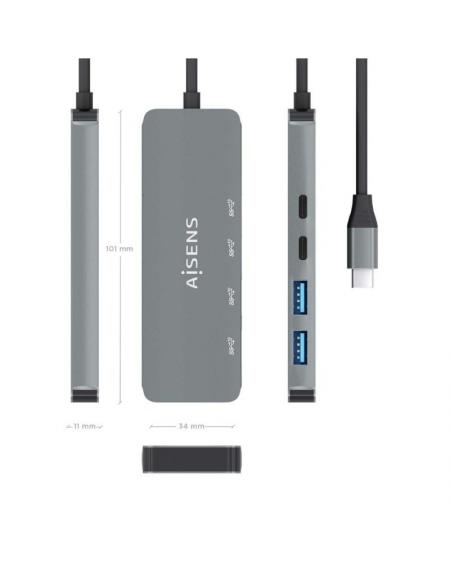 Hub USB Tipo-C Aisens A109-0694/ 2xUSB/ 2xUSB Tipo-C/ Gris