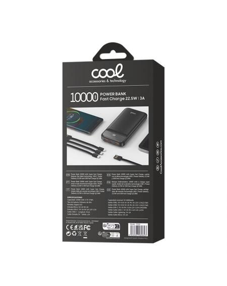 Batería Externa Universal Power Bank 10.000 mAh Carga Rápida 22.5W (3 cables) Negro