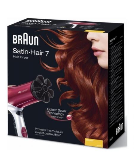 Secador Braun Satin Hair 7 HD770E/ 2200W/ Iónico/ Rojo y Plata