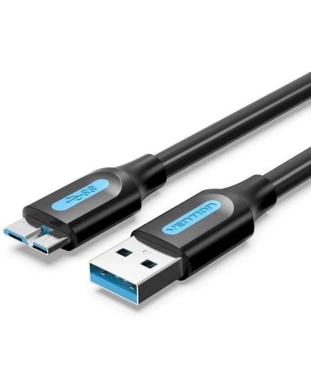 Cable USB 3.0 Vention COPBC/ USB Macho - MicroUSB Macho/ Hasta 10W/ 5Gbps/ 25cm/ Negro