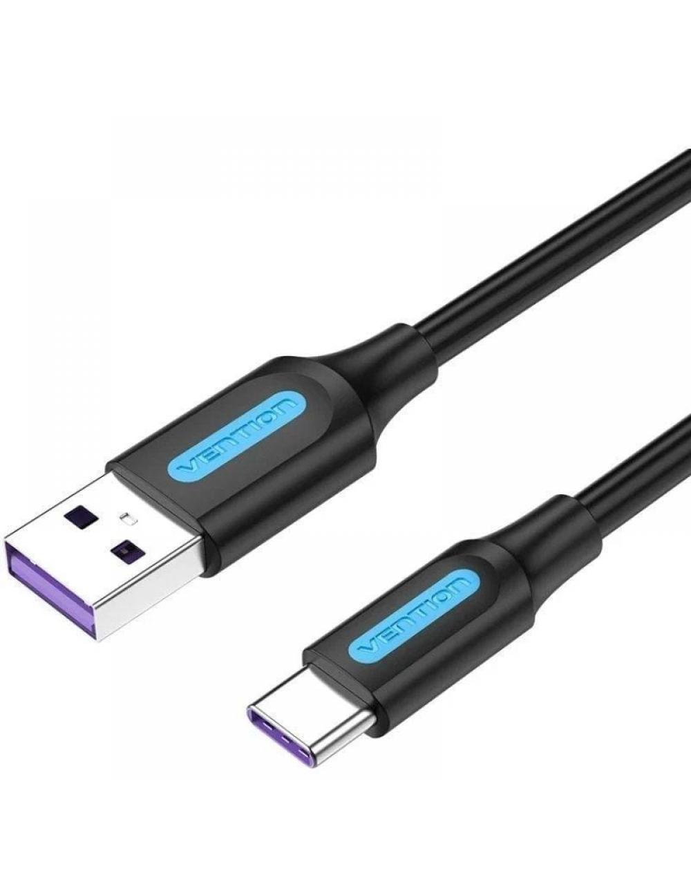 Cable USB 2.0 Tipo-C Vention CORBI/ USB Macho - USB Tipo-C Macho/ Hasta 100W/ 480Mbps/ 3m/ Negro