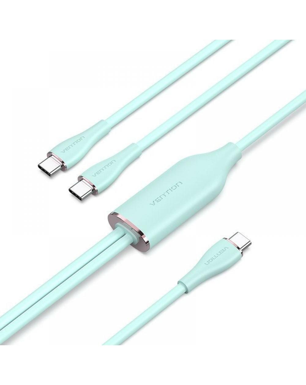 Cable USB Tipo-C Vention CTMGG/ USB Tipo-C Macho - 2 x USB Tipo-C Macho/ Hasta 100W/ 480Mbps/ 1.5m/ Verde