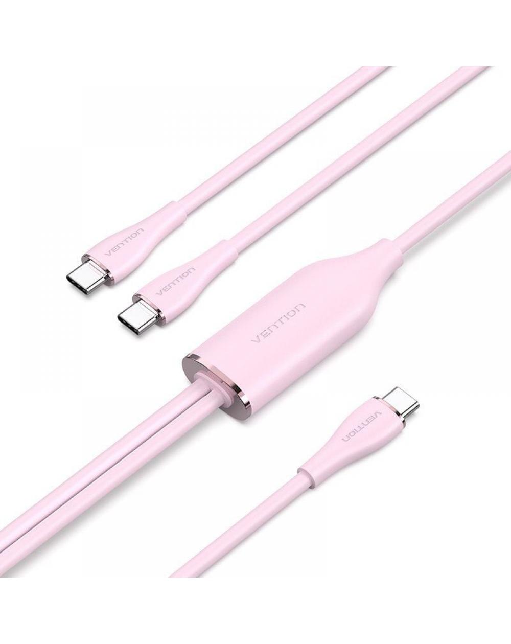 Cable USB Tipo-C Vention CTMPG/ USB Tipo-C Macho - 2 x USB Tipo-C Macho/ Hasta 100W/ 480Mbps/ 1.5m/ Rosa