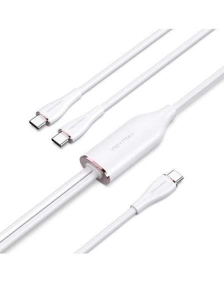 Cable USB Tipo-C Vention CTMWG/ USB Tipo-C Macho - 2 x USB Tipo-C Macho/ Hasta 100W/ 480Mbps/ 1.5m/ Blanco