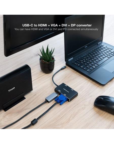 Conversor Nanocable 10.16.4307/ USB Tipo-C Macho - VGA Hembra/ DVI Hembra/ HDMI Hembra/ DisplayPort Hembra/ 10cm/ Negro