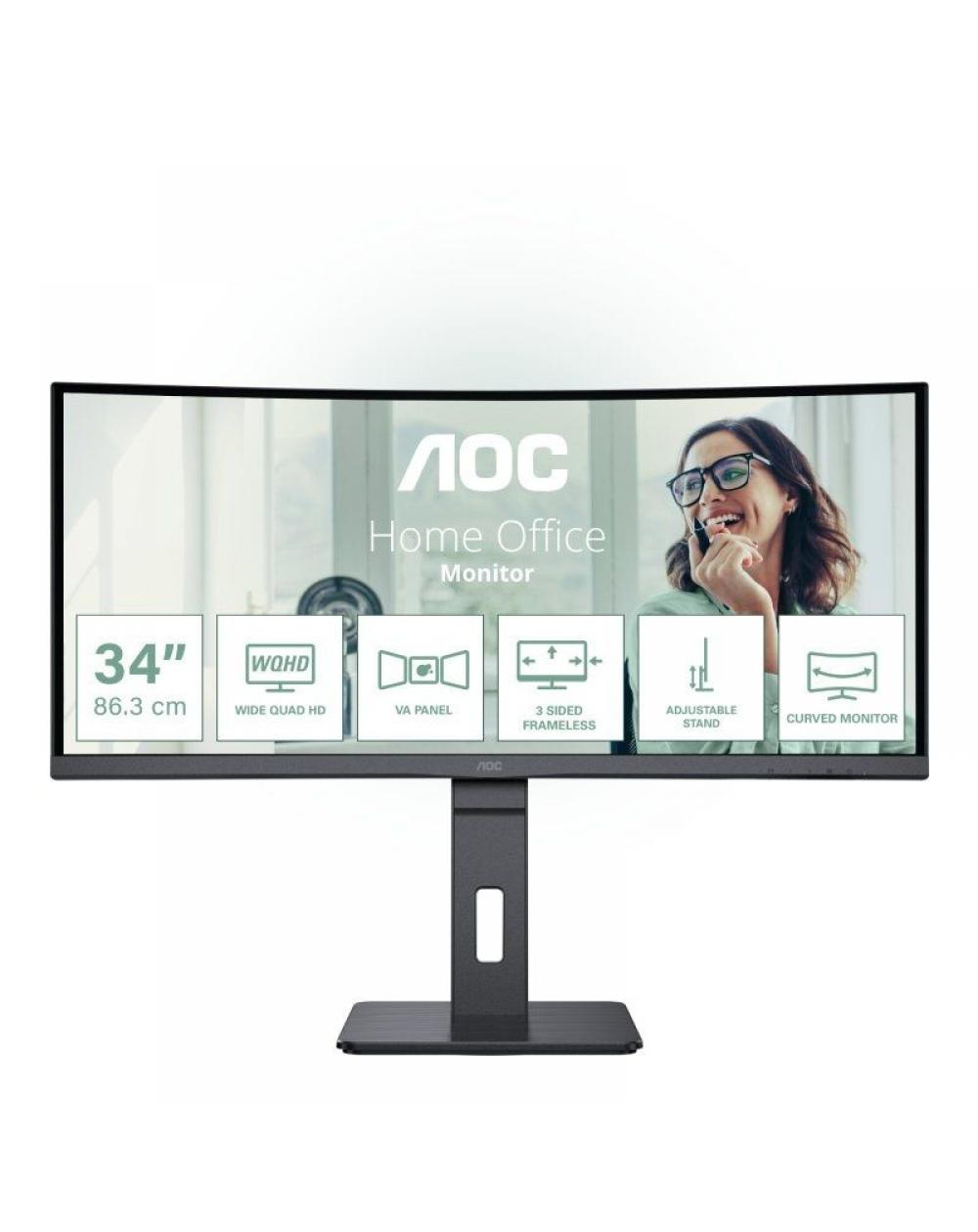 Monitor Profesional Curvo AOC CU34P3CV 34'/ WQHD/ Multimedia/ Negro