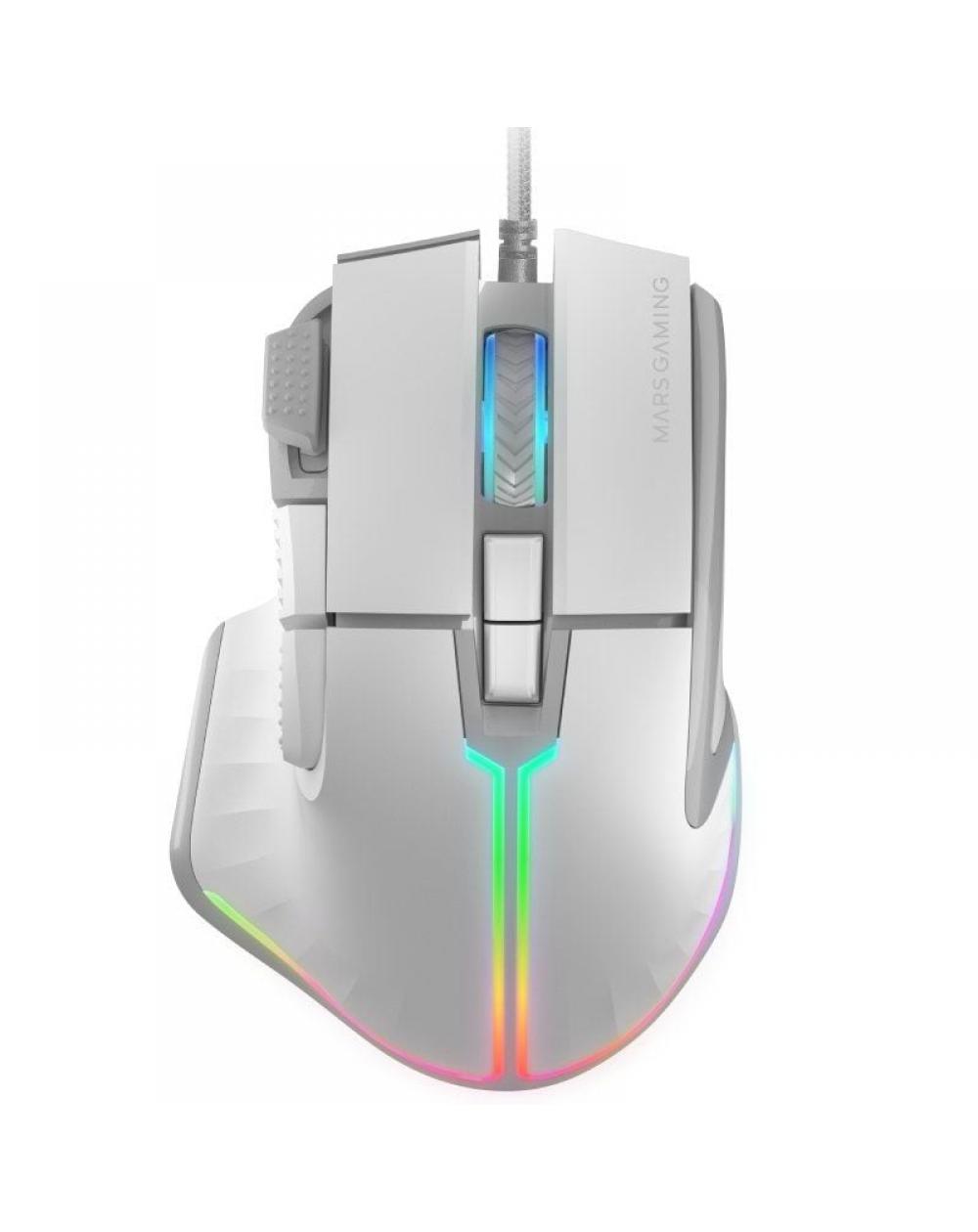 Ratón Gaming Mars Gaming MM-XT/ Hasta 12800DPI/ Blanco