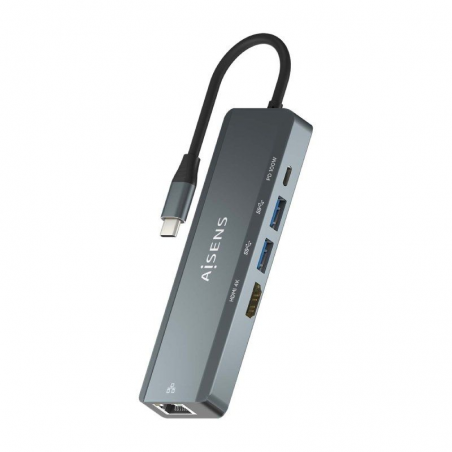 Docking USB Tipo-C Aisens ASUC-5P011-GR/ 1xHDMI/ 2xUSB/ 1xRJ45/ 1xUSB Tipo-C/ 1xUSB Tipo-C PD/ Gris