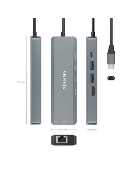 Docking USB Tipo-C Aisens ASUC-5P011-GR/ 1xHDMI/ 2xUSB/ 1xRJ45/ 1xUSB Tipo-C/ 1xUSB Tipo-C PD/ Gris