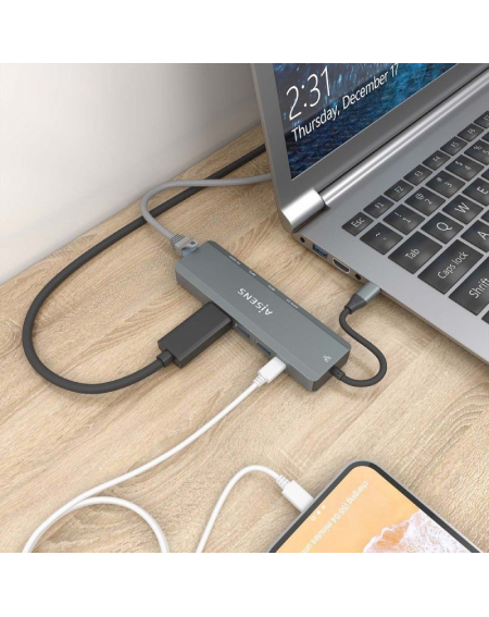 Docking USB Tipo-C Aisens ASUC-5P011-GR/ 1xHDMI/ 2xUSB/ 1xRJ45/ 1xUSB Tipo-C/ 1xUSB Tipo-C PD/ Gris