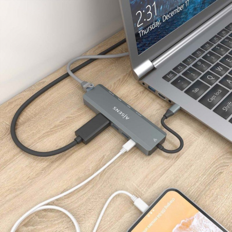 Docking USB Tipo-C Aisens ASUC-5P011-GR/ 1xHDMI/ 2xUSB/ 1xRJ45/ 1xUSB Tipo-C/ 1xUSB Tipo-C PD/ Gris