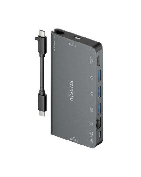 Docking USB Tipo-C Aisens ASUC-8P015-GR/ 1xHDMI/ 3xUSB/ 1xRJ45/ 1xLector Tarjetas / 1xUSB Tipo-C/ Gris