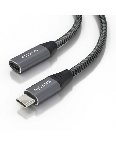 Cable Alargador USB 3.2 Aisens A107-0636/ USB Tipo-C Macho - USB Tipo-C Hembra/ Hasta 100W/ 20Gbps/ 2m/ Gris