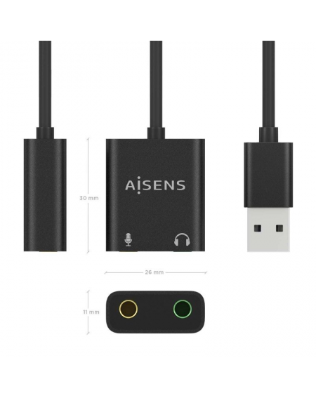 Tarjeta de Sonido Aisens A106-0769/ USB Macho - 2xJack 3.5 Hembra