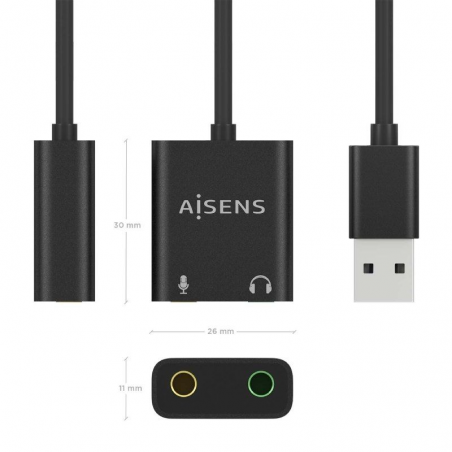 Tarjeta de Sonido Aisens A106-0769/ USB Macho - 2xJack 3.5 Hembra