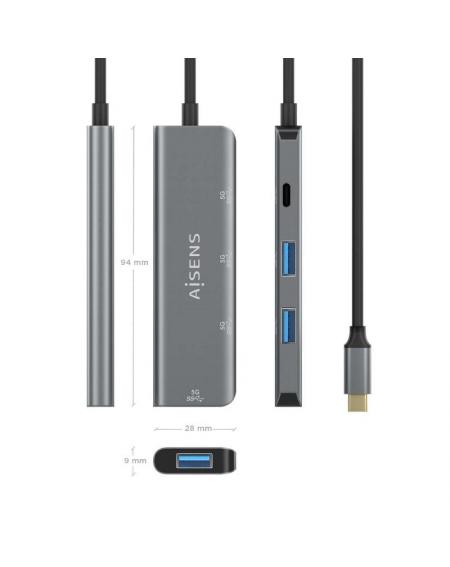 Hub USB Tipo-C Aisens A109-0762/ 3xUSB/ 1xUSB Tipo-C/ Gris