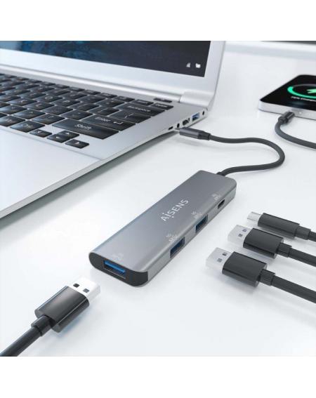 Hub USB Tipo-C Aisens A109-0762/ 3xUSB/ 1xUSB Tipo-C/ Gris