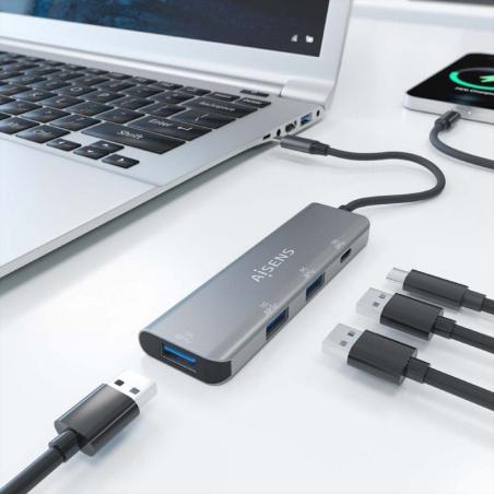 Hub USB Tipo-C Aisens A109-0762/ 3xUSB/ 1xUSB Tipo-C/ Gris