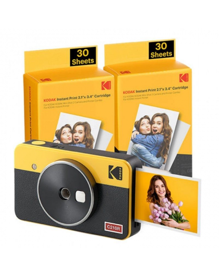 Cámara Digital Instantánea Kodak Mini Shot 2 Retro/ Tamaño Foto 53.3x86.3mm/ Incluye 2x Papel Fotográfico/ Amarillo