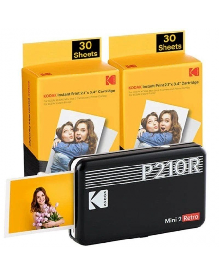 Impresora Portátil Fotográfica Kodak Mini 2 Retro/ Tamaño Foto 53.3x86.3mm/ Incluye 2x Papel Fotográfico/ Negra