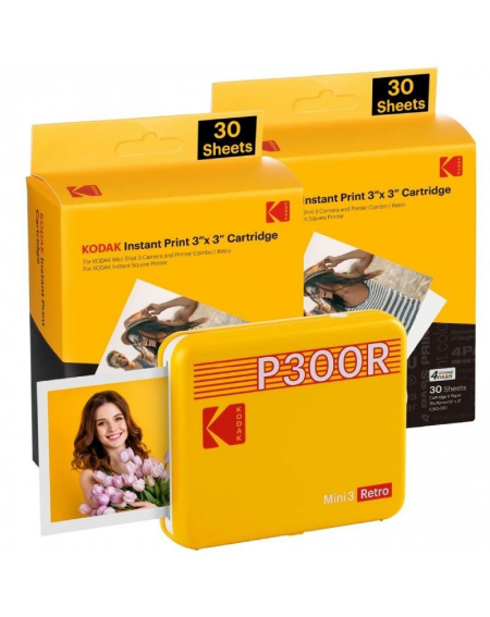 Impresora Portátil Fotográfica Kodak Mini 3 Retro/ Tamaño Foto 76.2x76.2mm/ Incluye 2x Papel Fotográfico/ Amarilla