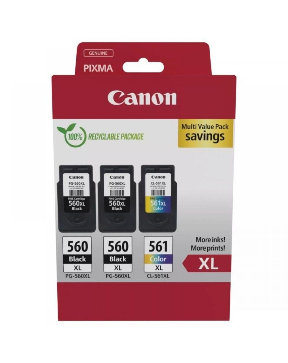 Cartucho de Tinta Original Canon PG-560XL + CL-561XL Multipack Alta Capacidad/ 2x Negro/ Tricolor