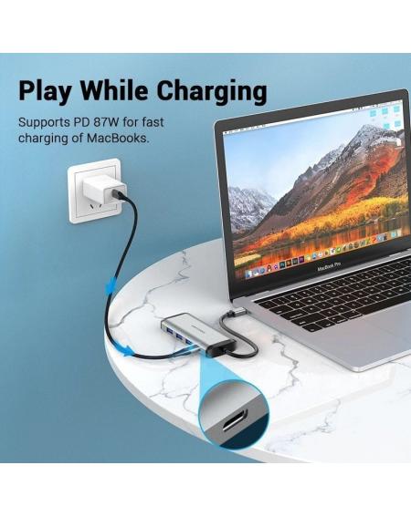 Docking USB Tipo-C Vention TGRHB/ 3xUSB/ 1xLector Tarjetas/ 1xUSB Tipo-C PD/ Gris