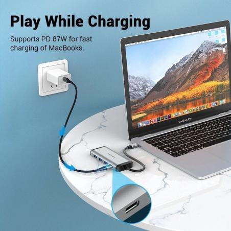 Docking USB Tipo-C Vention TGRHB/ 3xUSB/ 1xLector Tarjetas/ 1xUSB Tipo-C PD/ Gris