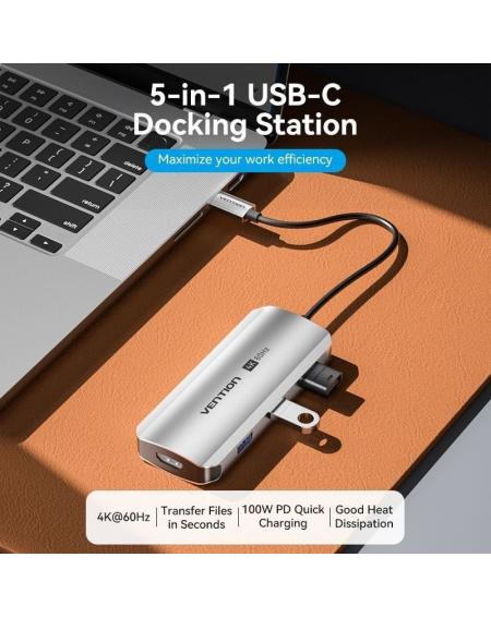 Docking USB Tipo-C Vention TQDHB/ 1xHDMI 4K/ 3xUSB/ 1xUSB Tipo-C PD/ Gris