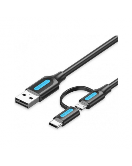 Cable USB 2.0 Vention CQDBD USB Macho - Micro USB Macho/ USB Tipo-C Macho/ 480Mbps/ 50cm/ Negro