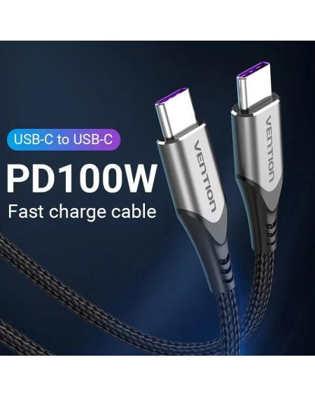 Cable USB 2.0 Tipo-C 5A 100W Vention TAEHH/ USB Tipo-C Macho - USB Tipo-C Macho/ Hasta 100W/ 480Mbps/ 2m/ Gris