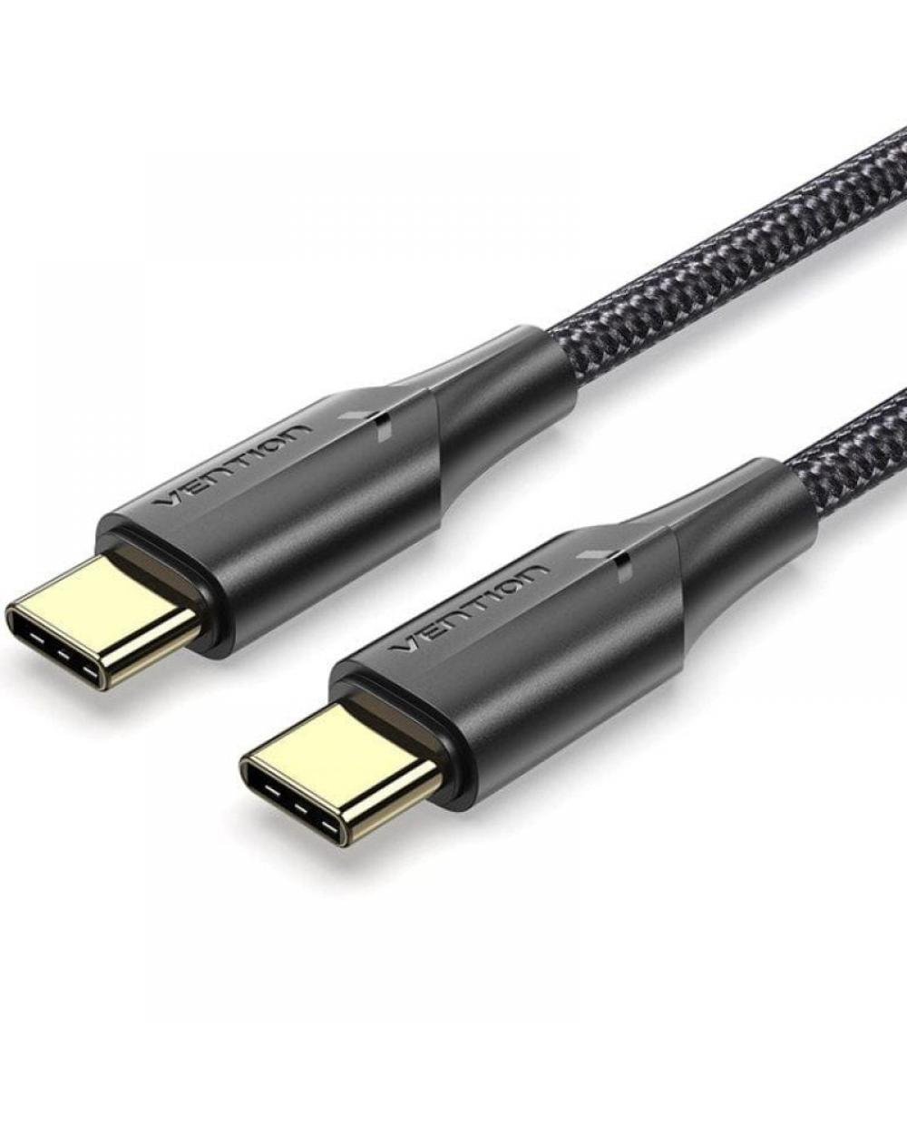 Cable USB 2.0 Tipo-C 3A Vention TAUBI/ USB Tipo-C Macho - USB Tipo-C Macho/ Hasta 60W/ 480Mbps/ 3m/ Negro