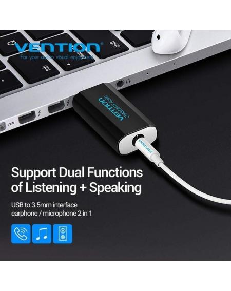 Tarjeta de Sonido Vention VAB-S15-B/ USB Macho - Jack 3.5 Hembra