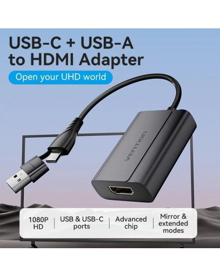 Adaptador Vention ACYHB/ USB Tipo-C Macho/ USB Macho - HDMI Hembra