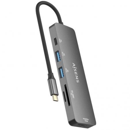 Docking USB Tipo-C Aisens ASUC-6P016-GR/ 1xHDMI/ 2xUSB/ 1xLector Tarjetas/ 1xUSB Tipo-C PD/ Gris