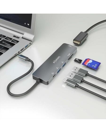 Docking USB Tipo-C Aisens ASUC-6P016-GR/ 1xHDMI/ 2xUSB/ 1xLector Tarjetas/ 1xUSB Tipo-C PD/ Gris