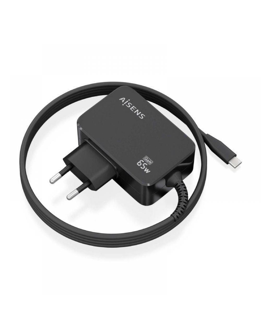 Cargador Gan de Pared Aisens ASCH-1PD65WL033-BK/ 1xUSB Tipo-C + Cable 1.8m/ 65W