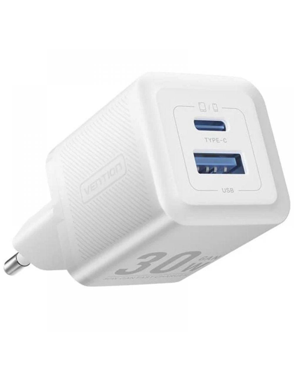 Cargador Gan de Pared Vention FEQW0-EU/ 1xUSB Tipo-C/ 1xUSB/ 30W