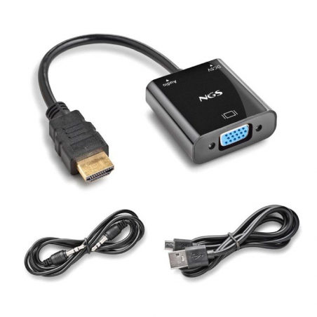 Cable Conversor NGS Chamaleon/ HDMI Macho - VGA Hembra/ 15cm/ Incluye Cable de Audio y Alimentación USB