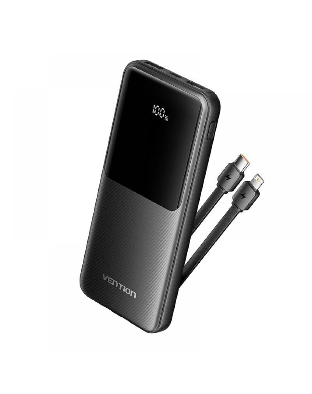 Powerbank 10000mAh Vention FHOB0/ 22.5W/ Negra/ Incluye Cable USB TIpo-C y Lightning