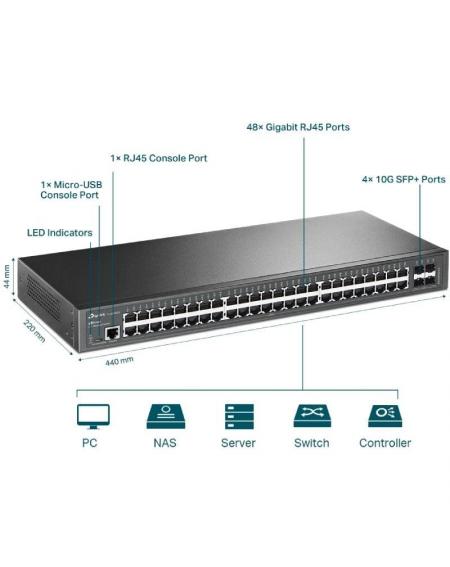 Switch Gestionable TP-Link Omada JetStream TL-SG3452X 52 Puertos/ RJ-45 10/100/1000/ SFP+ 10GBE